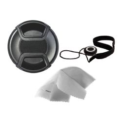 Canon EOS M3 Lens Cap Center Pinch (67mm) + Lens Cap Holder + Nw Direct Microfiber Cleaning Cloth.