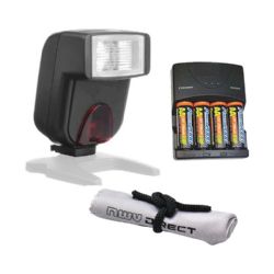 Canon Powershot SX60 HS Compact Bounce Flash (E-TTL, TTLII) + High Powered AC Rapid Charger With 4AA 2900 Mah Batteries + Nw Direct Micro Fiber Cleaning Cloth