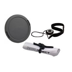 Lens Cap Side Pinch (49mm) + Lens Cap Holder + Nw Direct Microfiber Cleaning Cloth For Sony E-Mount SEL 1855 18-55mm f/3.5-5.6