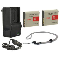 Sony Cybershot DSC-H9 High Capacity Batteries (2 Units) + AC/DC Travel Charger + Krusell Multidapt Neck Strap (Black Finish)