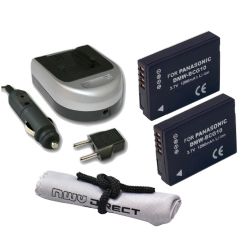 Panasonic Lumix DMC-ZR1S High Capacity ID Secured Batteries (2 Units) + AC/DC Travel Charger + Nw Direct Microfiber Cleaning Cloth.