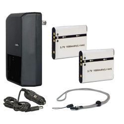 Sony Cybershot DSC-S2100 High Capacity Batteries (2 Units) + AC/DC Travel Charger + Krusell Multidapt Neck Strap (Black Finish)