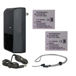 Canon PowerShot SD950 IS High Capacity Batteries (2 Units) + AC/DC Travel Charger + Krusell Multidapt Neck Strap (Black Finish)