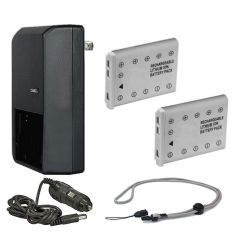 Olympus FE-5020 High Capacity Batteries (2 Units) + AC/DC Travel Charger + Krusell Multidapt Neck Strap (Black Finish)