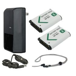 Sony Cyber-Shot DSC-HX300 High Capacity Batteries (2 Units) + AC/DC Travel Charger + Krusell Multidapt Neck Strap (Black Finish)