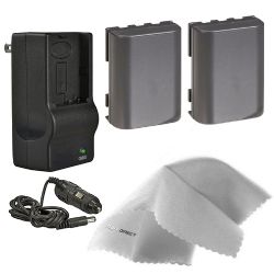 Canon EOS Rebel XT High Capacity 'Intelligent' Batteries (2 Units) + AC/DC Travel Charger + Nw Direct Microfiber Cleaning Cloth.
