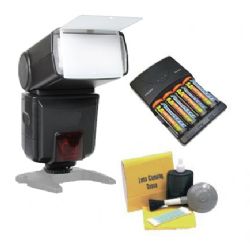 Nikon D3300 Bounce, Zoom & Swivel Head Flash + High Powered AC Rapid Charger With 4AA 2900 Mah Batteries + Nw Direct 5 Piece Cleaning Kit