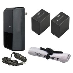 Sony FDR-AX33 High Capacity Intelligent Batteries (2 Units) + AC/DC Travel Charger + Microfiber Cleaning Cloth.