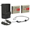 Sony Cybershot DSC-H10 High Capacity Batteries (2 Units) + AC/DC Travel Charger + Krusell Multidapt Neck Strap (Black Finish)
