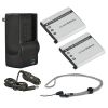 Casio Exilim EX-FS10 High Capacity Batteries (2 Units) + AC/DC Travel Charger + Krusell Multidapt Neck Strap (Black Finish)